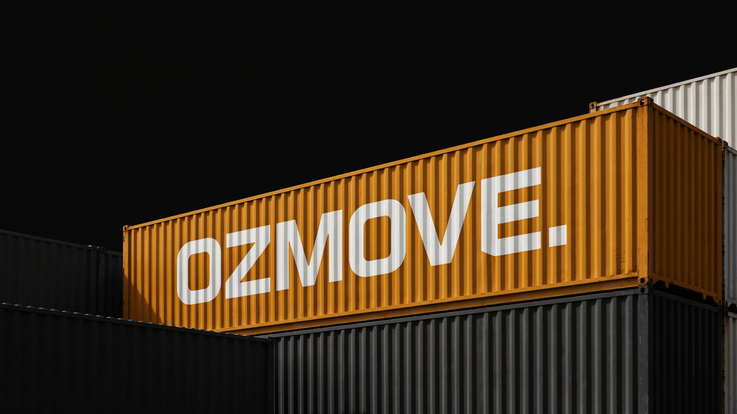 OZMOVE-branded shipping container